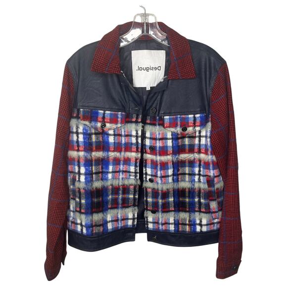 Desigual Women's Jacket Size Small Red Ingrid Trucker Jacket Tartan Plaid - Picture 2 of 9